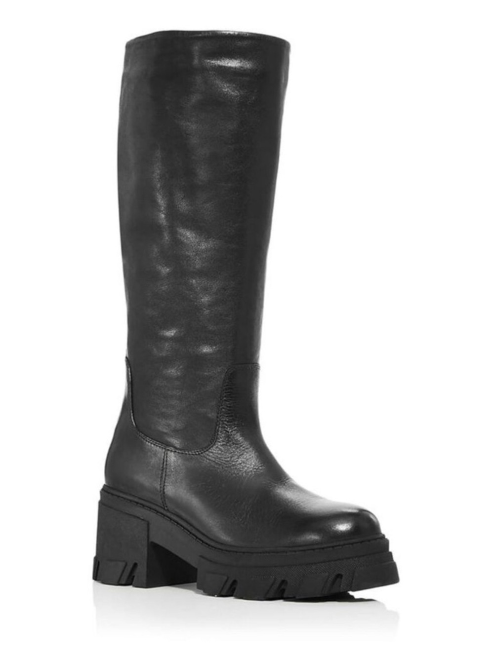 Aqua Black Leather Chunky Platform Knee-High Boots - Size 9